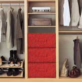 Kuber Industries Metalic Floral Print Non Woven Fabric 3-Replacement Drawer Storage and Cloth Organizer Unit for Closet (Red)-KUBMART3492